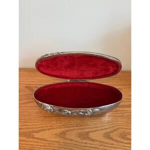 VINTAGE GODINGER SILVER ART SILVER PLATED ROSES TRINKET BOX 8 1/4" LONG VELVET
